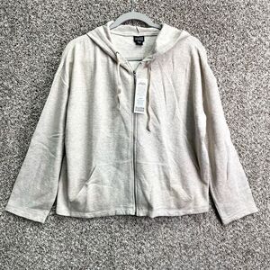 Eileen Fisher Jacket Women’s Small Cream Cotton Muslin Creped Ottoman Zip Up Hoo